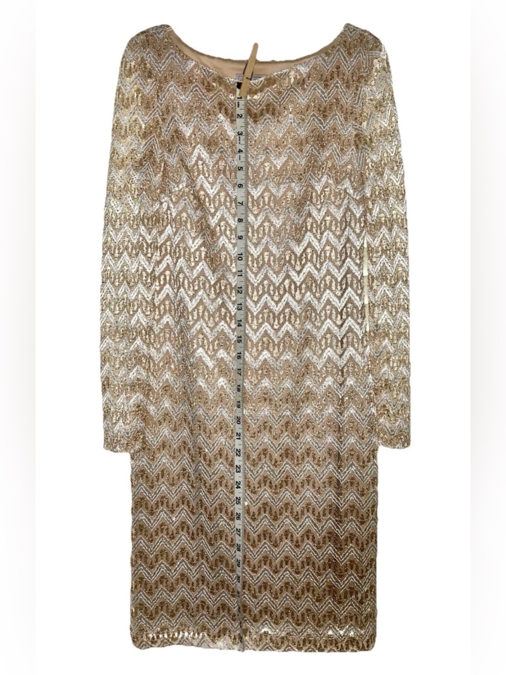 Jessica H Champagne Chevron Long Sleeve Sequin Sheath Dress Holiday Cocktail